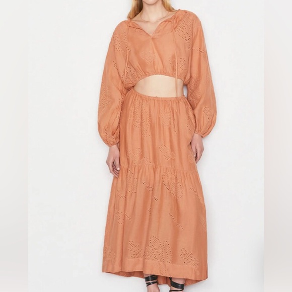 NWT $723 FRAME Eyelet Linen Maxi Skirt and Shirred Crop Eyelet Blouse - size XS! - Picture 1 of 10